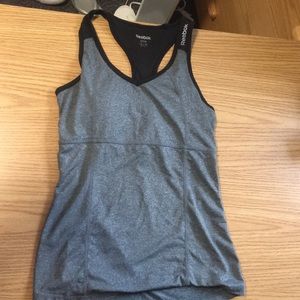 Athletic grey and black tank top: brand “Reebok”